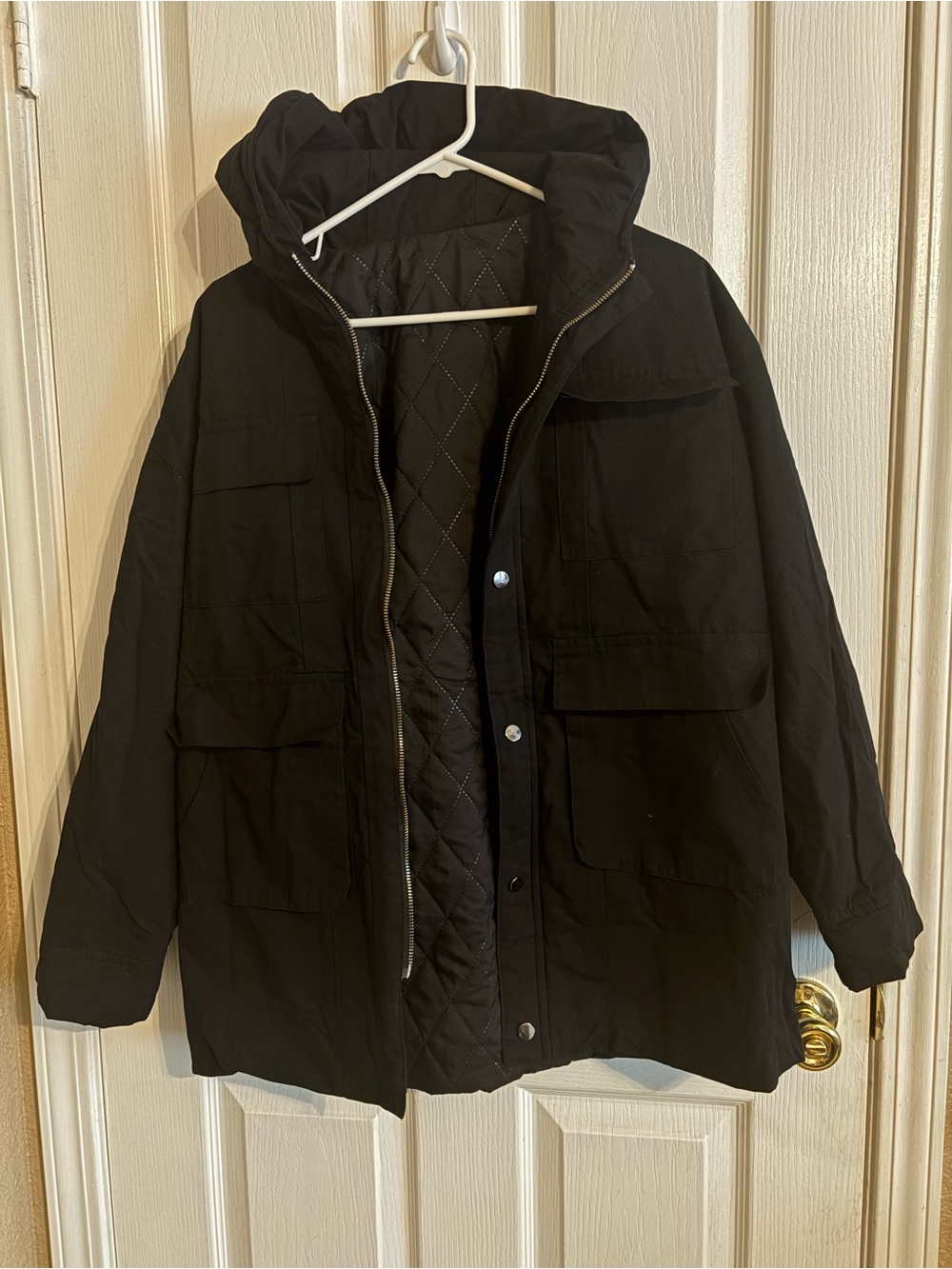 Kids Black Quilted Hooded Jacket